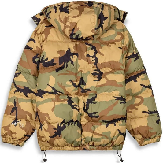 Grmy Men's Down Jackets - Follow The Dollar Camo Hood Puffer Jacket - Brown