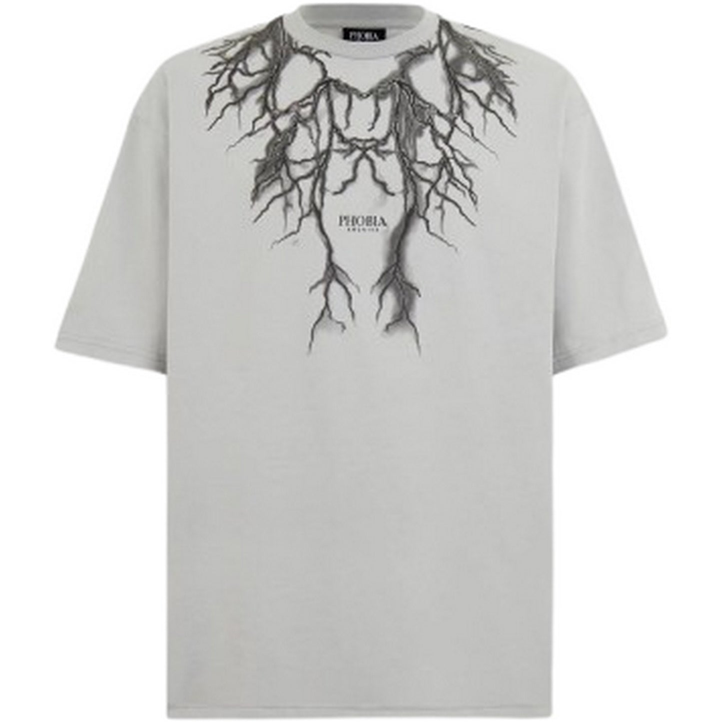 T-shirt Uomo Phobia - Grey T-Shirt With Front And Back Black Lightning - Grigio