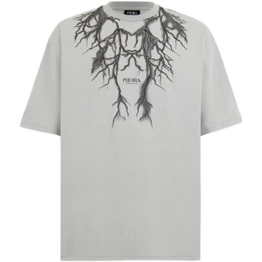 T-shirt Uomo Phobia - Grey T-Shirt With Front And Back Black Lightning - Grigio