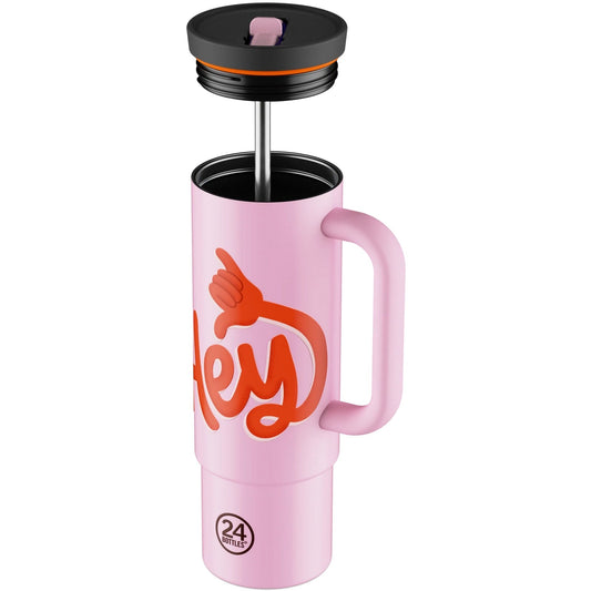 Thermos pour boissons unisexe 24 bouteilles - Straw Cup 800 Hey! - Rose