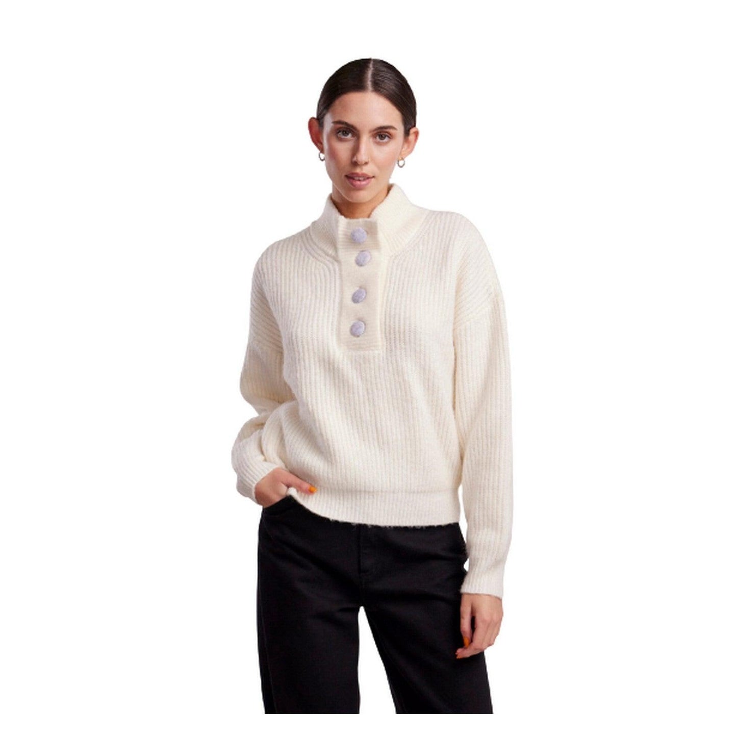Maglioni Donna Pieces - Pcayana Ls Half Placket Knit Bc - Bianco