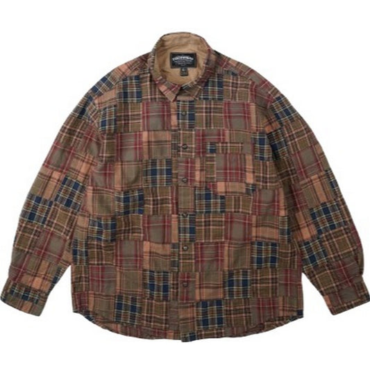 Frizmworks Men's Casual Shirts - Madras Patchwork Relaxed Shirt - Brown