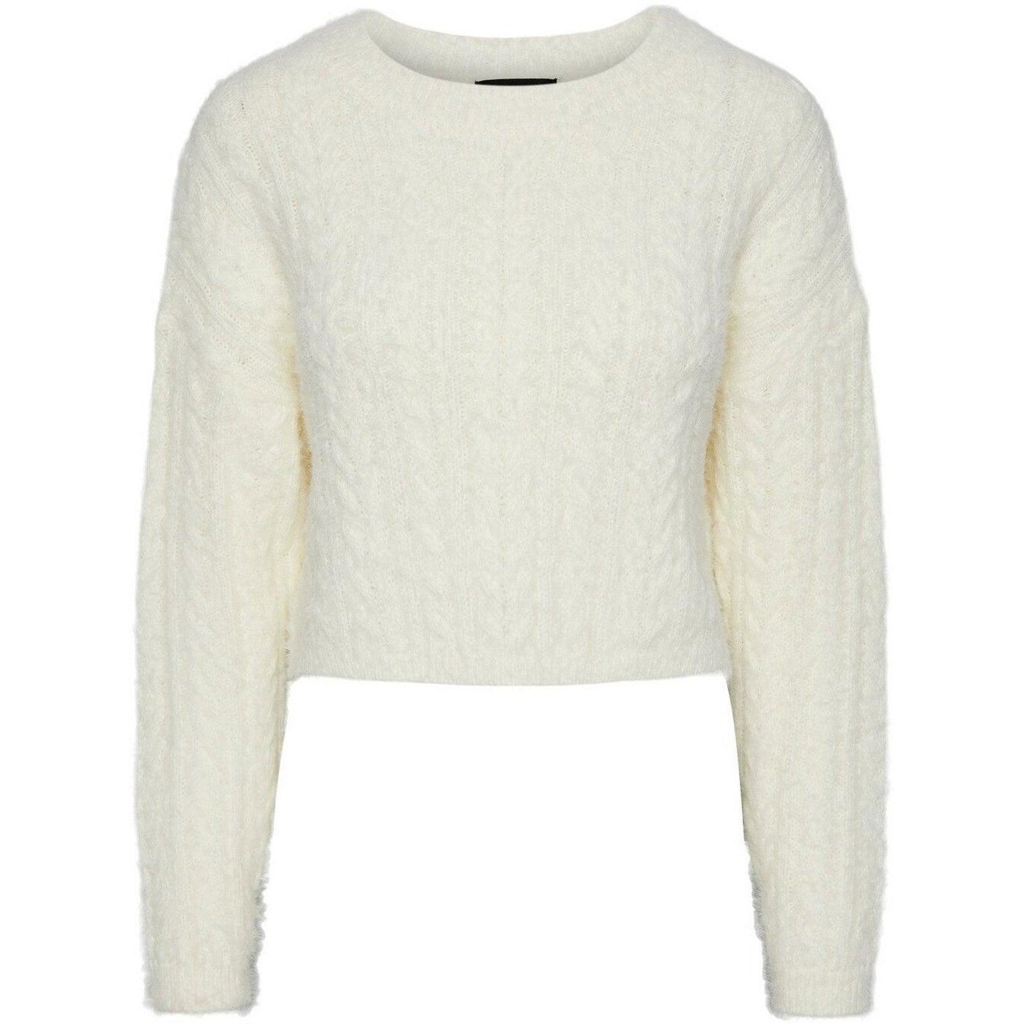 Maglie Donna Pieces - Pcjo Ls O-Neck Cropped Knit - Bianco