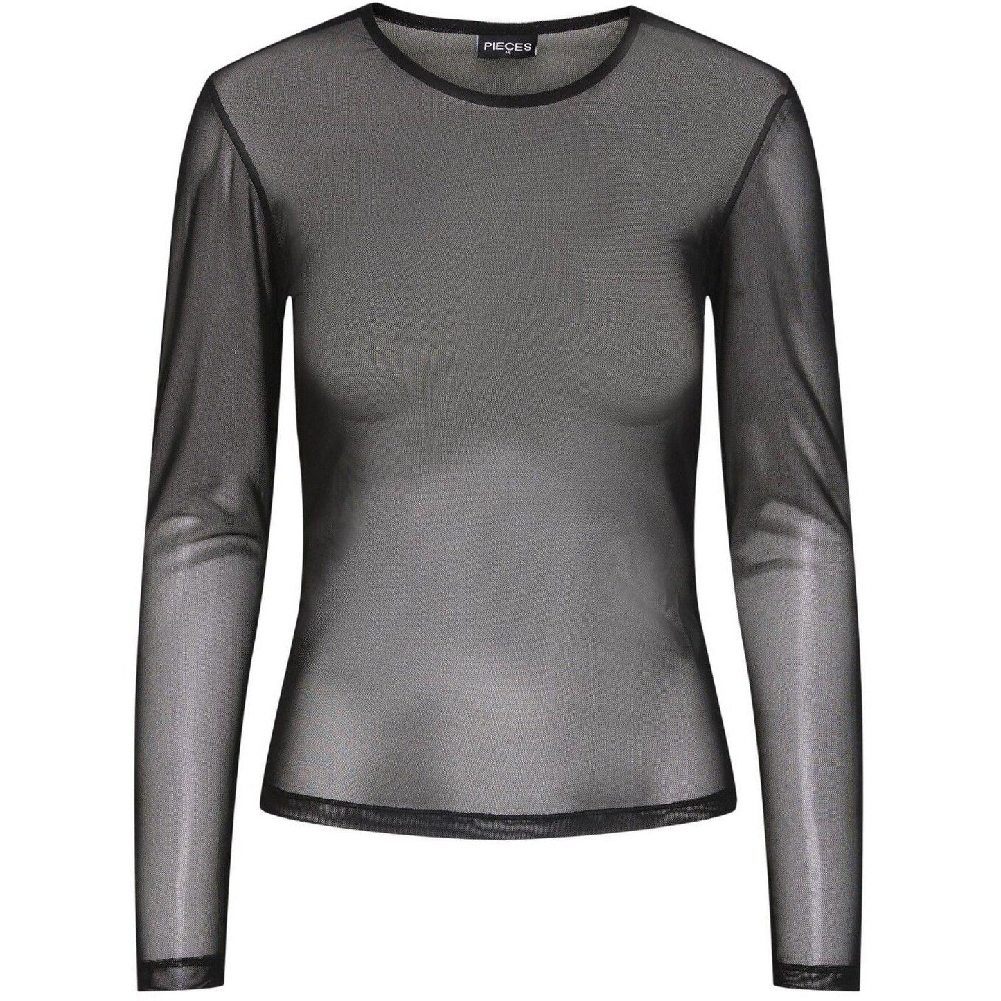 Camisetas Mujer Pieces - Pcninni Ls Mesh Top Noos Bc - Negro
