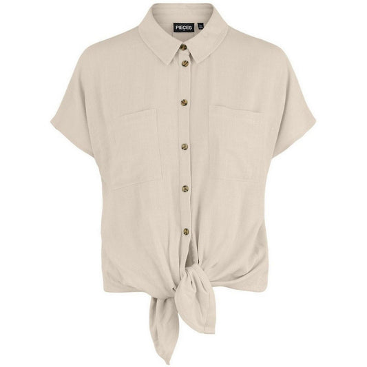 Pieces Damenhemden – Pcvinsty Ss Tie Shirt – Beige