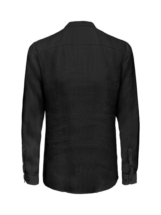 Only & Sons Freizeithemden für Herren – Onskarlo Ls Mao Leinenhemd – Schwarz