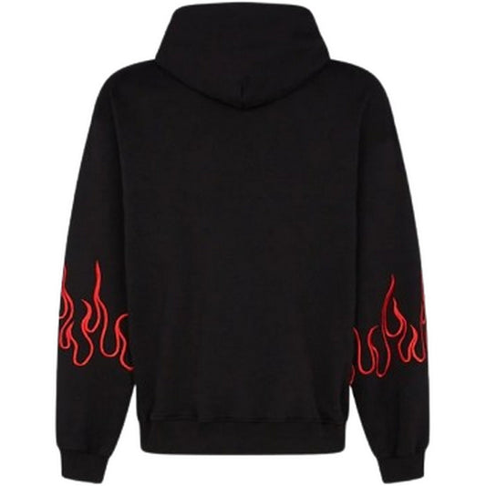 Herren-Kapuzenpullover Vision of Super – Schwarzer Kapuzenpullover mit roten gestickten Flammen – Schwarz