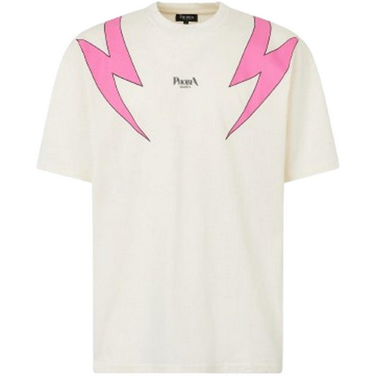 T-shirt męski Fobia - biały T-shirt z różowym nadrukiem "Screaming Skulls" - biały