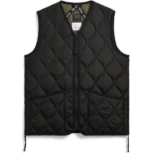 Taion Gilet pour hommes - Gilet militaire zippé à col en V - Noir