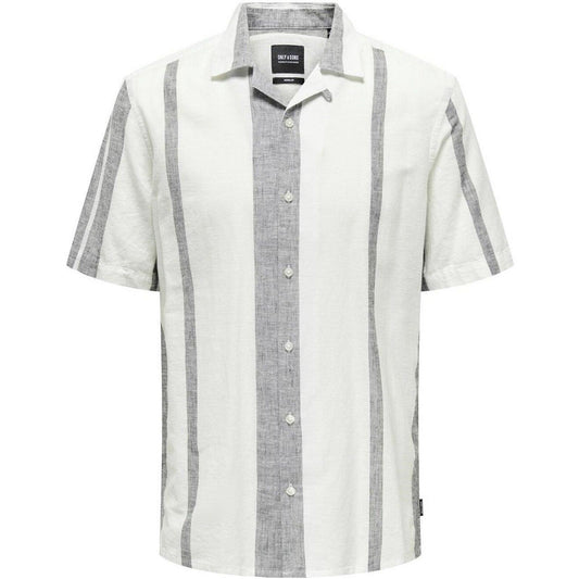 Only & Sons Freizeithemden für Herren – Onscaiden Ss Stripe Linen Resort Noos – Weiß