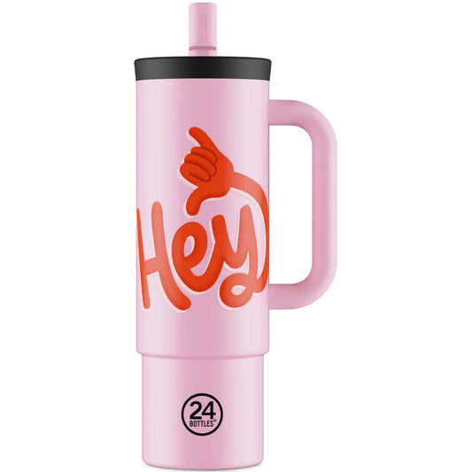 Thermos pour boissons unisexe 24 bouteilles - Straw Cup 800 Hey! - Rose