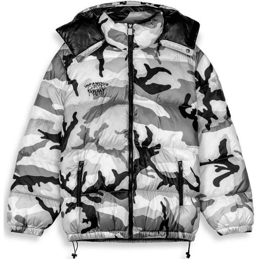Męskie kurtki puchowe Grmy - Follow The Dollar Camo Hood Puffer Jacket - Białe