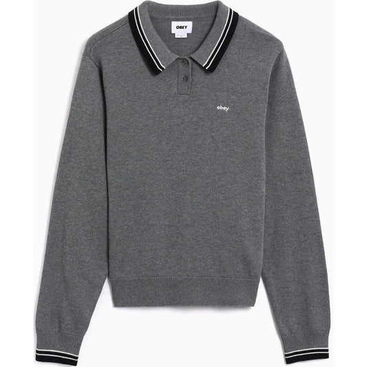 Obey Men's Long Sleeve Shirts - Goalie Polo Sweater - Grey