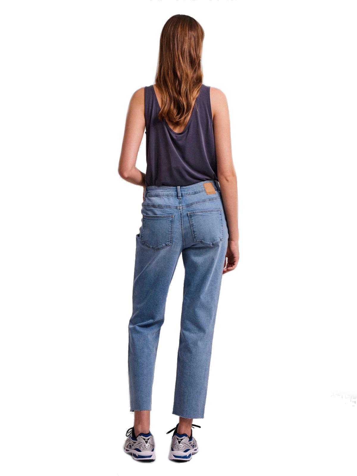 Pieces Damskie jeansy - Pcluna Straight Mw Ank Dst Mb391 Noos - Niebieski