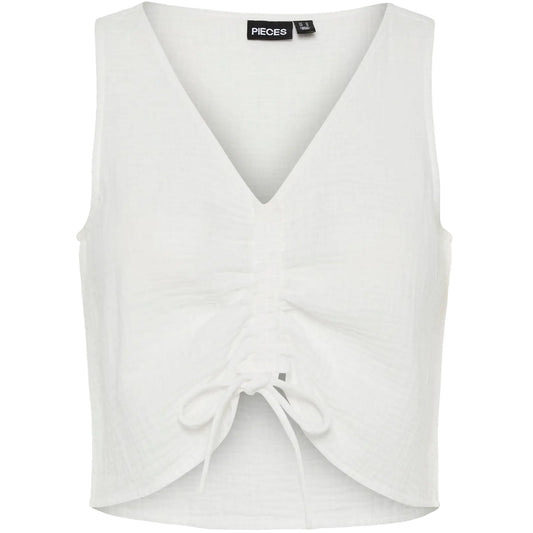 Canotte e top Donna Pieces - Pcsastina Sl Cropped Top Wvn Bc - Bianco