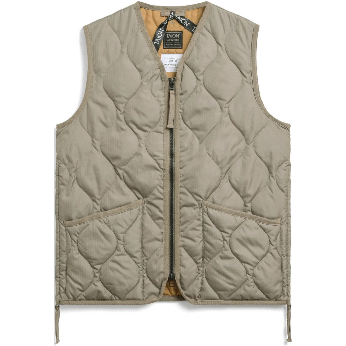 Taion Men's Vest - Military Zip V-Neck Vest - Brown