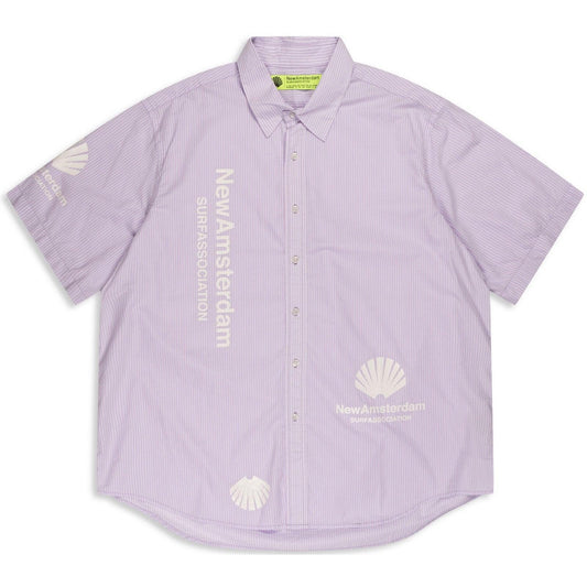 New Amsterdam Surf Association Chemises décontractées pour hommes - Chemise de plage à manches courtes Lilas Stripe - Violet