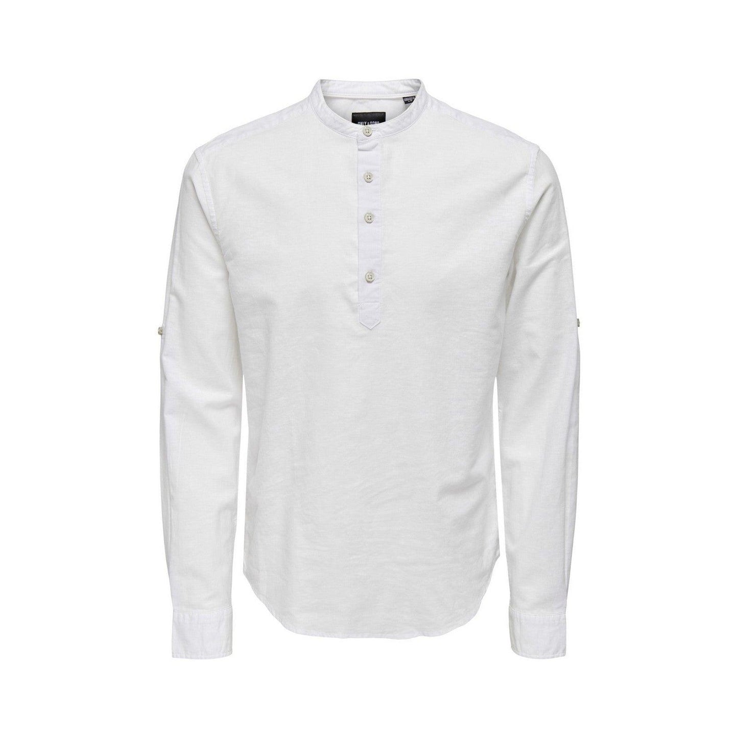 Only & Sons Freizeithemden für Herren – Onscaiden Ls Half Placket Linen Shirt – Weiß