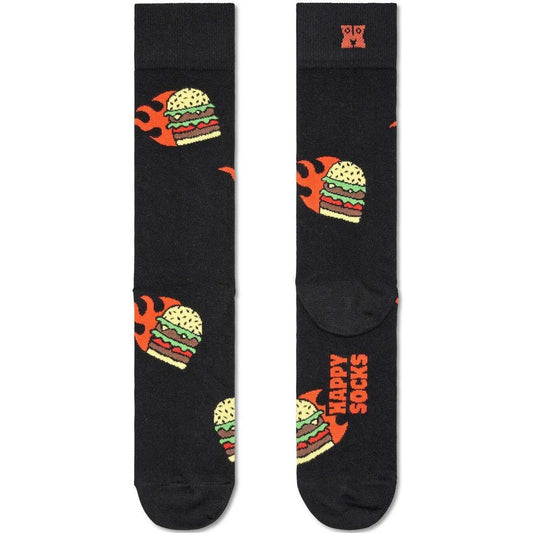Skarpety unisex Happy - Flaming Burger - Czarne