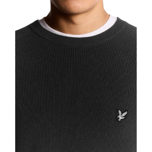 Lyle & Scott Men's Long Sleeve Shirts - Engineered Rib Crew Neck - Black