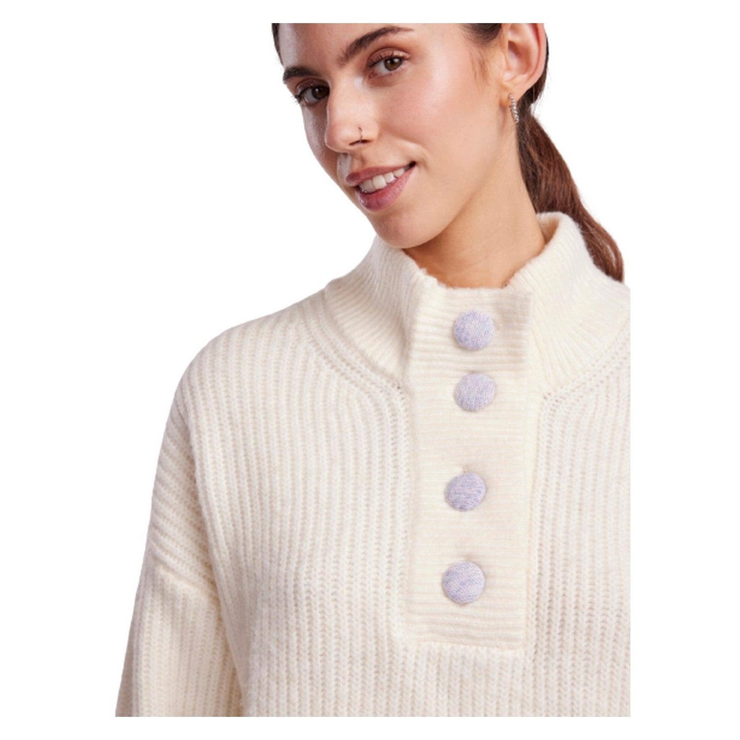 Maglioni Donna Pieces - Pcayana Ls Half Placket Knit Bc - Bianco