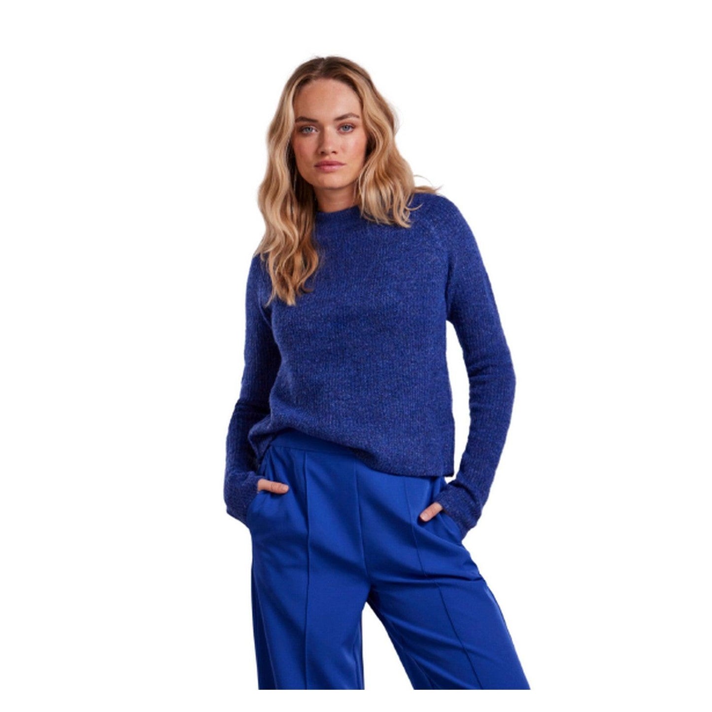 Maglie Donna Pieces - Pcellen Ls O-Neck Knit Noos Bc - Blu