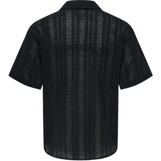Camicie casual Uomo Only & Sons - Onsdani Crochet Ss Shirt Noos - Nero