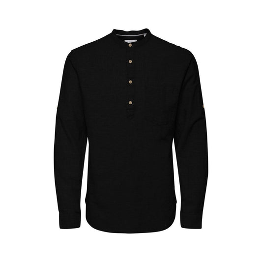 Only & Sons Freizeithemden für Herren – Onscaiden Ls Half Placket Linen Shirt – Schwarz