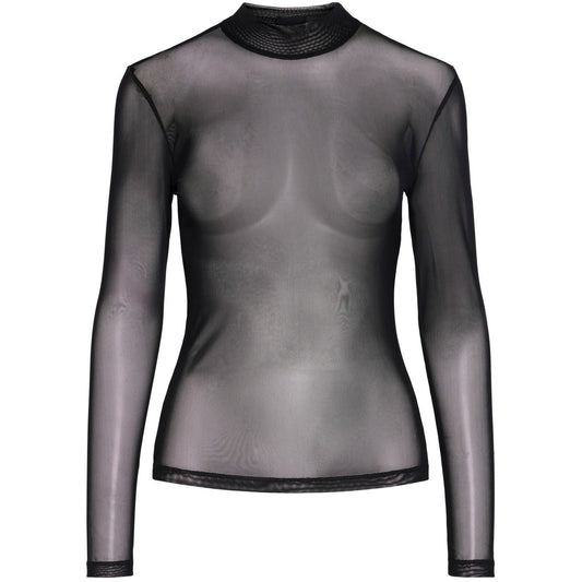 Pieces Damen T-Shirts – Pcninni Ls T-Neck Mesh Top Noos Bc – Schwarz