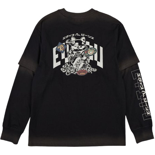 Maglie a manica lunga Uomo Evisu - Ht, Fortune Cat Ptinted Ls Tee - Nero
