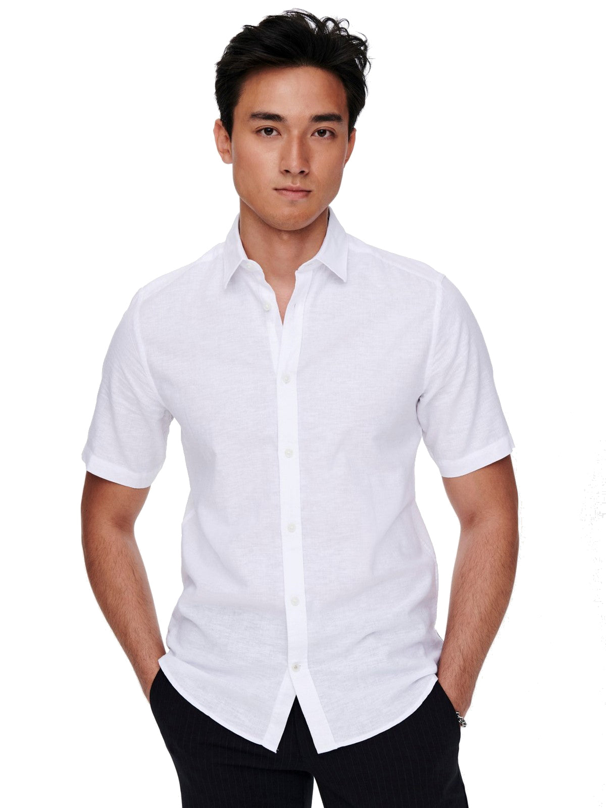 Camicie casual Uomo Only & Sons - Onscaiden Ss Linen Shirt - Bianco