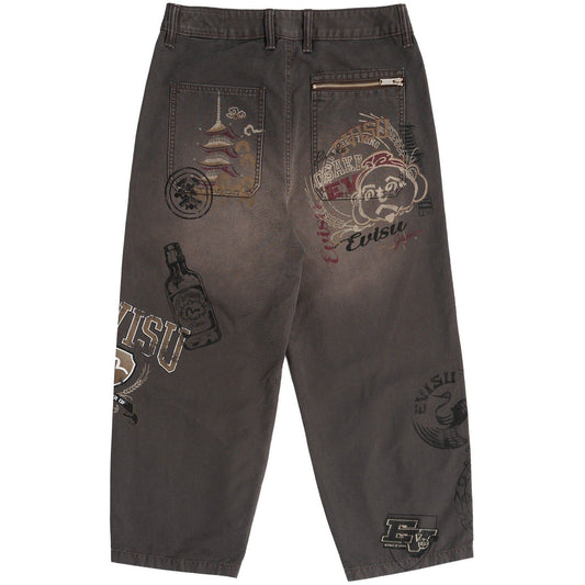 Pantalon Evisu pour hommes - Ht, pantalon tissé lavé vintage avec imprimé Ao - Marron