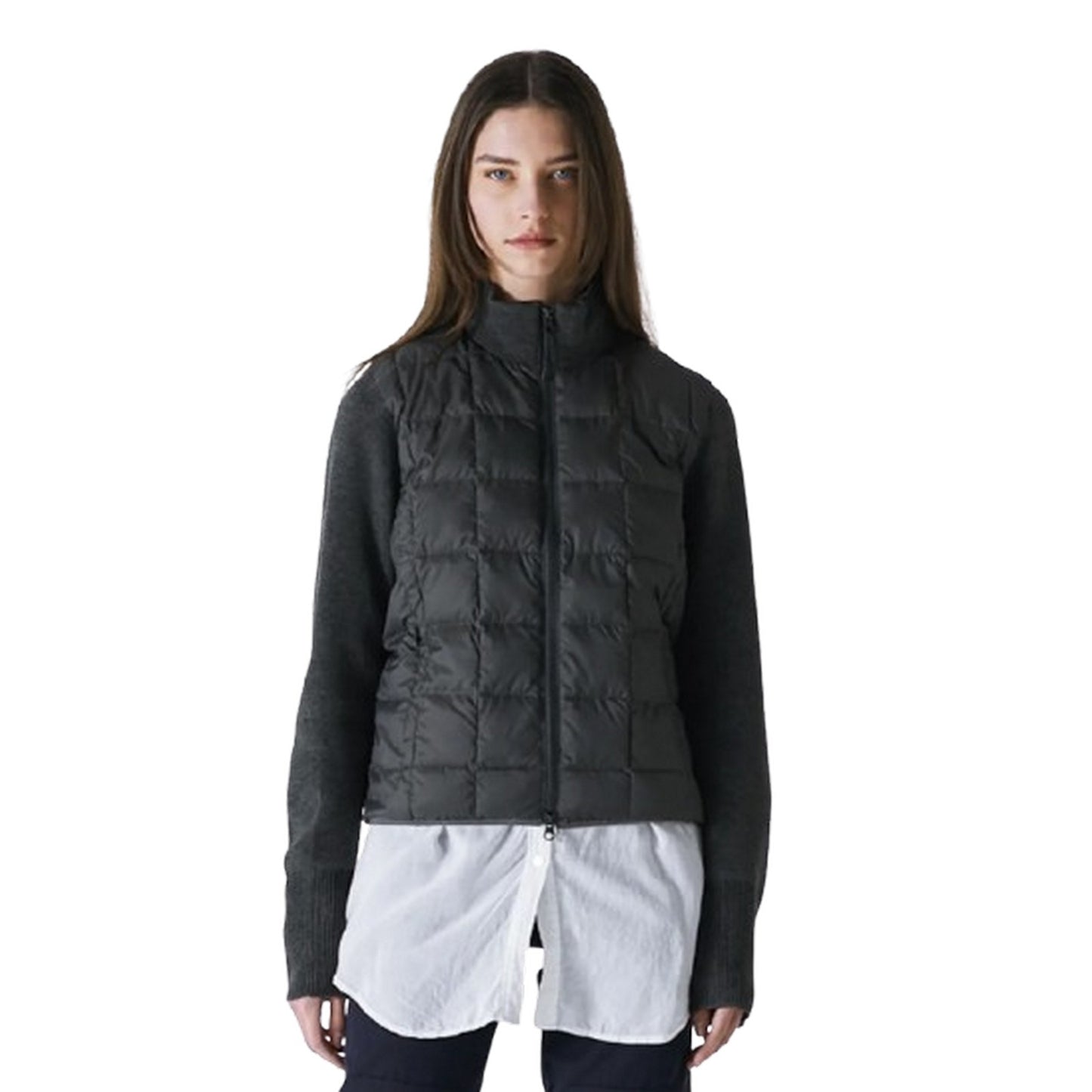 Taion Unisex Down Jackets - Hi Neck Knit/Down Jacket - Black