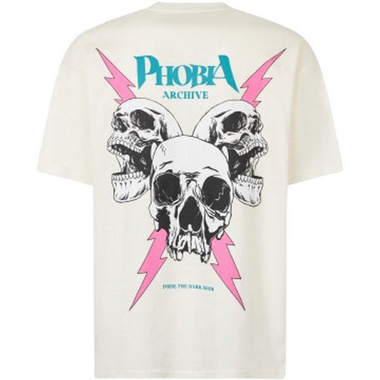 T-shirt męski Fobia - biały T-shirt z różowym nadrukiem "Screaming Skulls" - biały