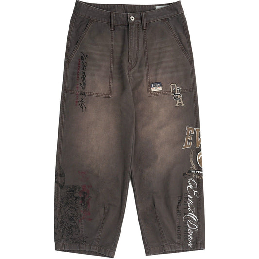Pantaloni Uomo Evisu - Ht, Vintage Washed Woven Pants W/ Ao Print - Marrone