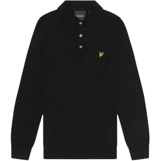 Lyle & Scott Chemises à manches longues pour hommes - Tricot à manches longues en coton mérinos - Noir