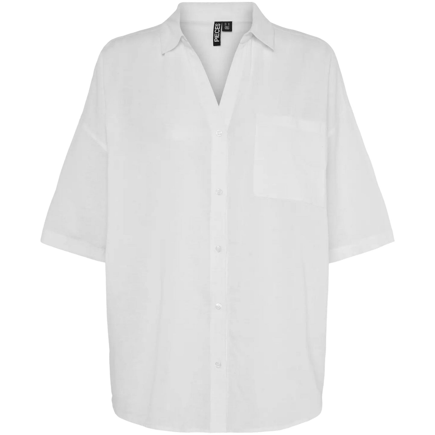 Pieces Damen-Hemden – Pcsatinka 2/4 Shirt Wvn – Weiß