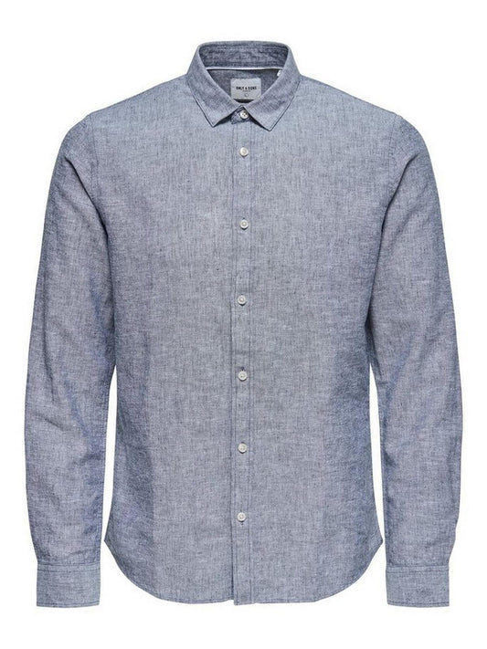 Only & Sons Chemises décontractées pour hommes - Onscaiden Life Ls Solid Linen Shirt Noos - Bleu