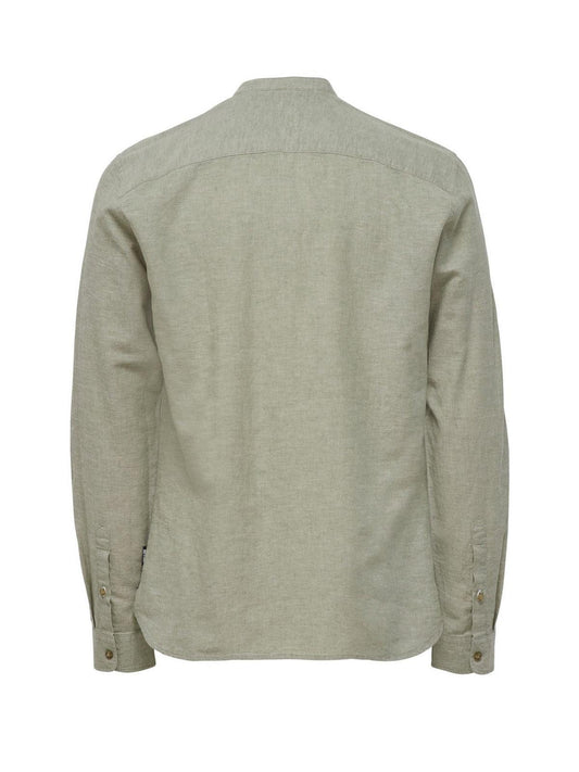 Only & Sons Freizeithemden für Herren – Onscaiden Ls Half Placket Leinenhemd – Grün