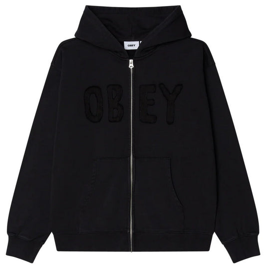 Męskie bluzy z kapturem Obey – hybrydowy, wyblakły polar z kapturem – czarny