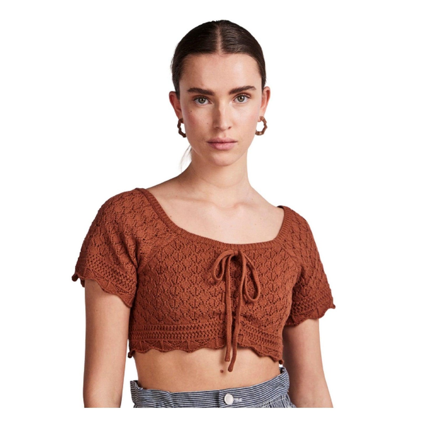 Pieces Pulls pour Femmes - Pcbluma Ss Crochet Knit Top Bc Sww - Marron