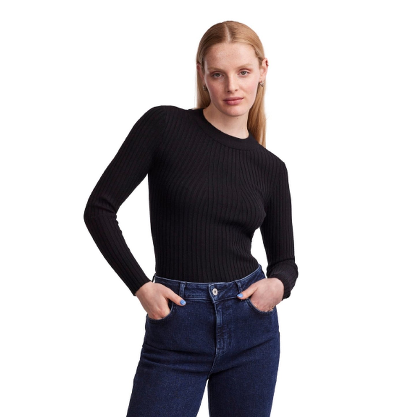 Maglie Donna Pieces - Pccrista Ls O-Neck Knit Noos Bc - Nero