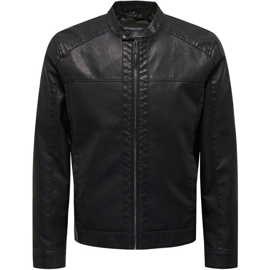 Only & Sons Vestes pour hommes - Onsmike Pu Racer Jacket Otw Vd - Noir