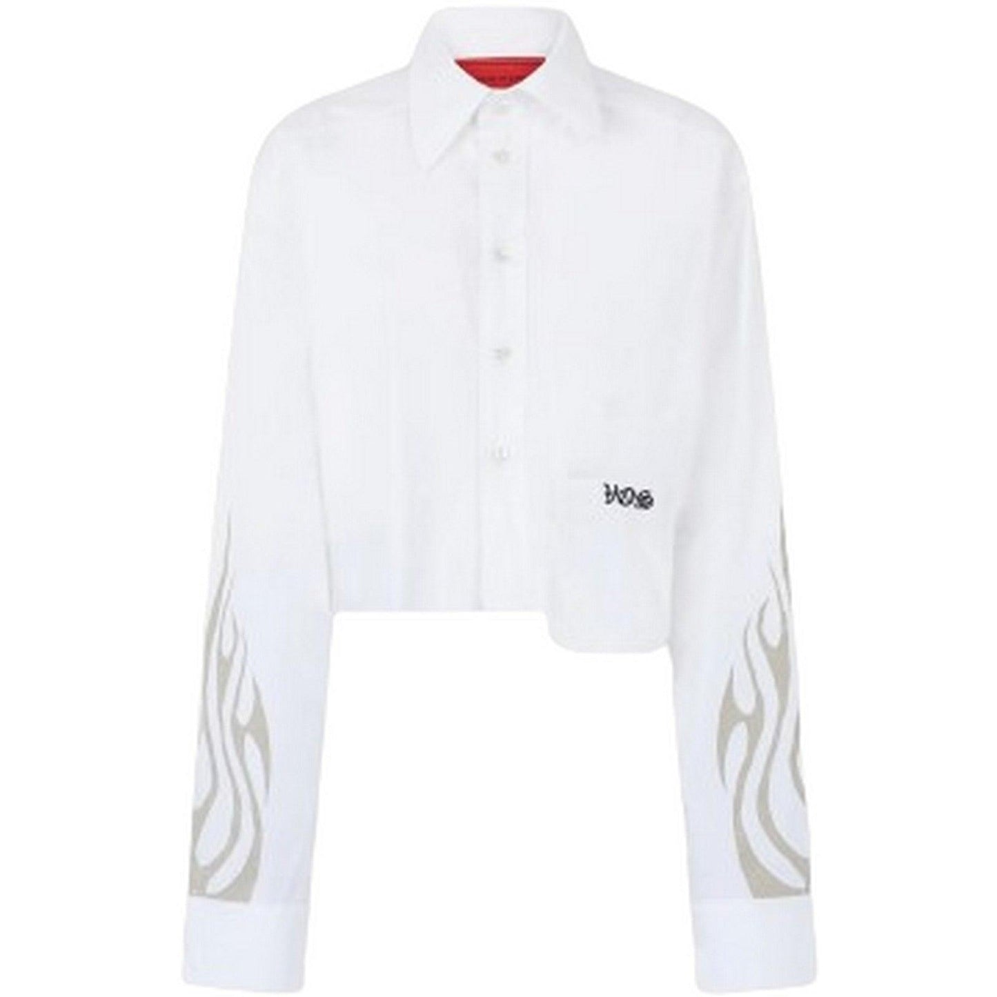 Camicie Donna Vision of Super - White Crop Shirt With Printed Tribal Flames, Gotic - Bianco