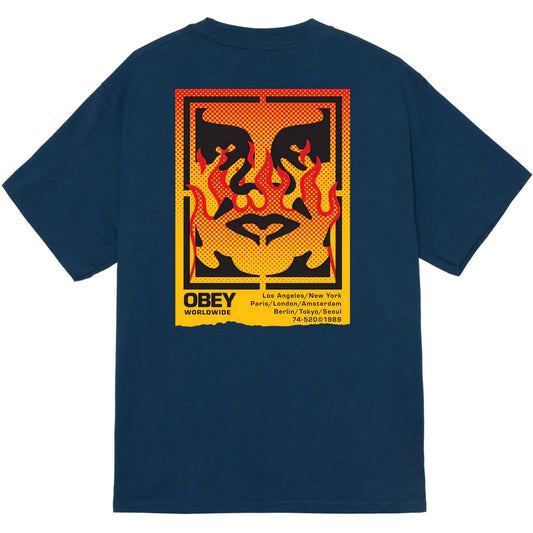T-shirt Uomo Obey - Obey Icon Stencil Flame Tee - Blu