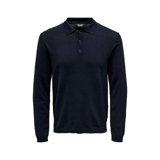 Only & Sons Chemises pour hommes - Onswyler Life Reg 14 Ls Polo Knit - Bleu