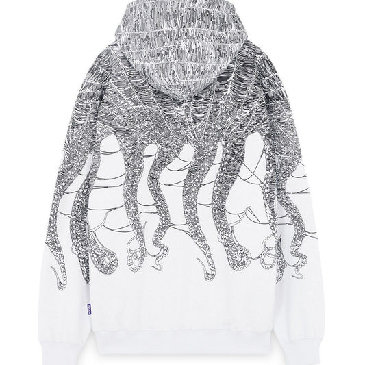 Sweats à capuche pour hommes Octopus - Sweat à capuche zippé Octopus Cobweb par Luca Devinu - Blanc
