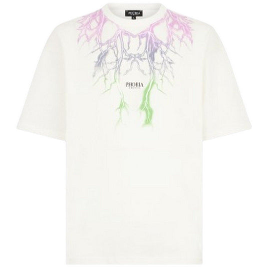 T-shirt męski Fobia – biały T-shirt z dwukolorowym nadrukiem błyskawicy – biały