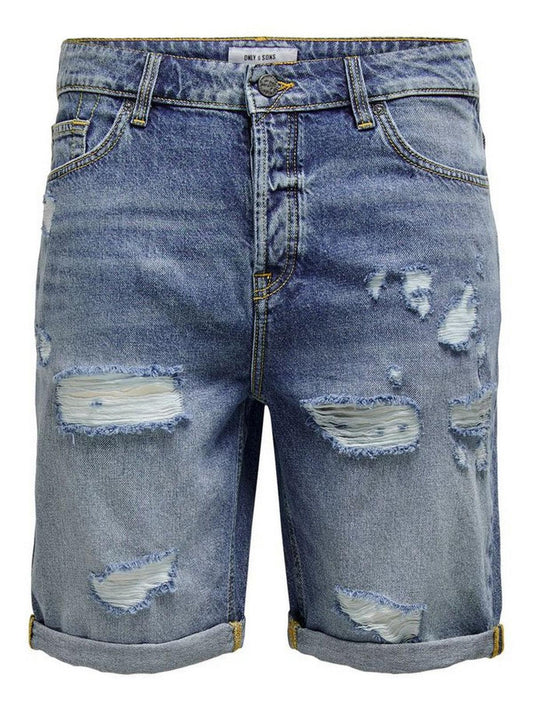 Only & Sons Herren-Shorts – Onsavi Life Loose Damage Shorts St8681 – Blau
