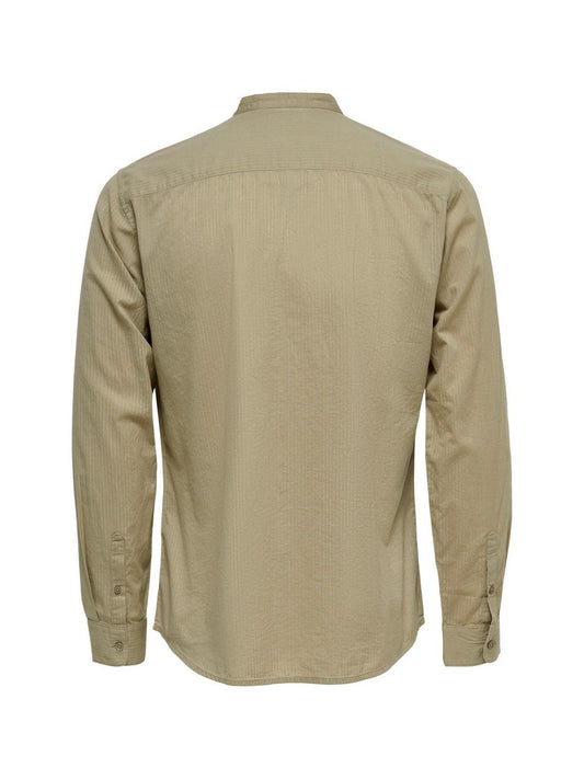 Freizeithemden für Herren Only & Sons – Onsduke Ls Seersucker Solid Mao Shirt – Beige